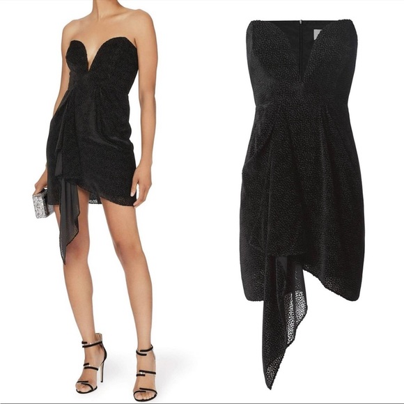 INTERMIX Dresses & Skirts - NWOT Intermix Michelle Mason Strapless Velvet Silk Burnout Mini Dress Black Sz 4